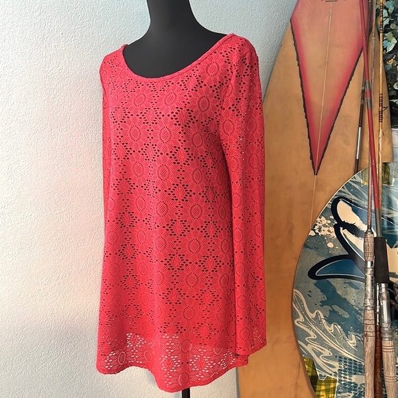 Roxy Red Crochet Swim Coverup with Open Back - Picture 5 of 9